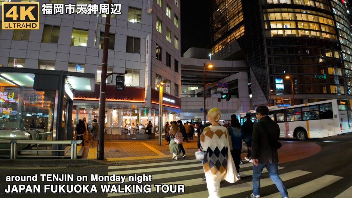 福岡市の天神周辺(11月の月曜日の夜)を歩く4k japan walking tour around Tenjin Fukuoka city