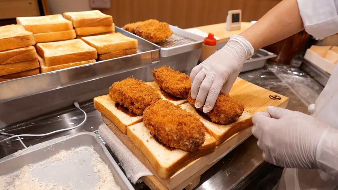 Japanese Food - GIANT FRIED PORK CUTLETS Tonkatsu Sandwich Tokyo Japan