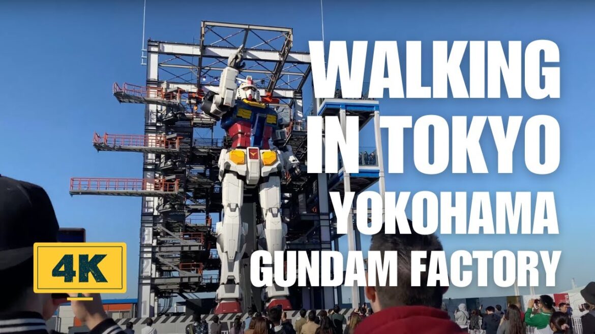 Walking In Tokyo - Yokohama Gundam Factory - Day Time  Walking Tour in Tokyo [4K RESOLUTION]