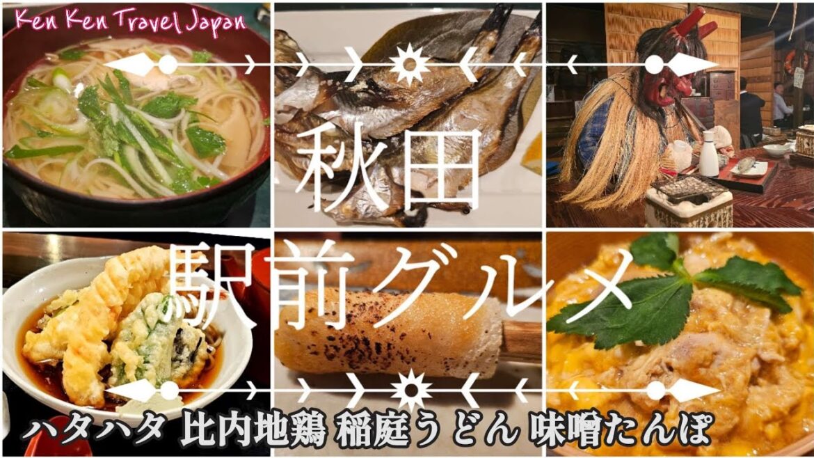秋田【１人旅】秋田駅前グルメ５選 比内地鶏 稲庭うどん ハタハタ 味噌たんぽ