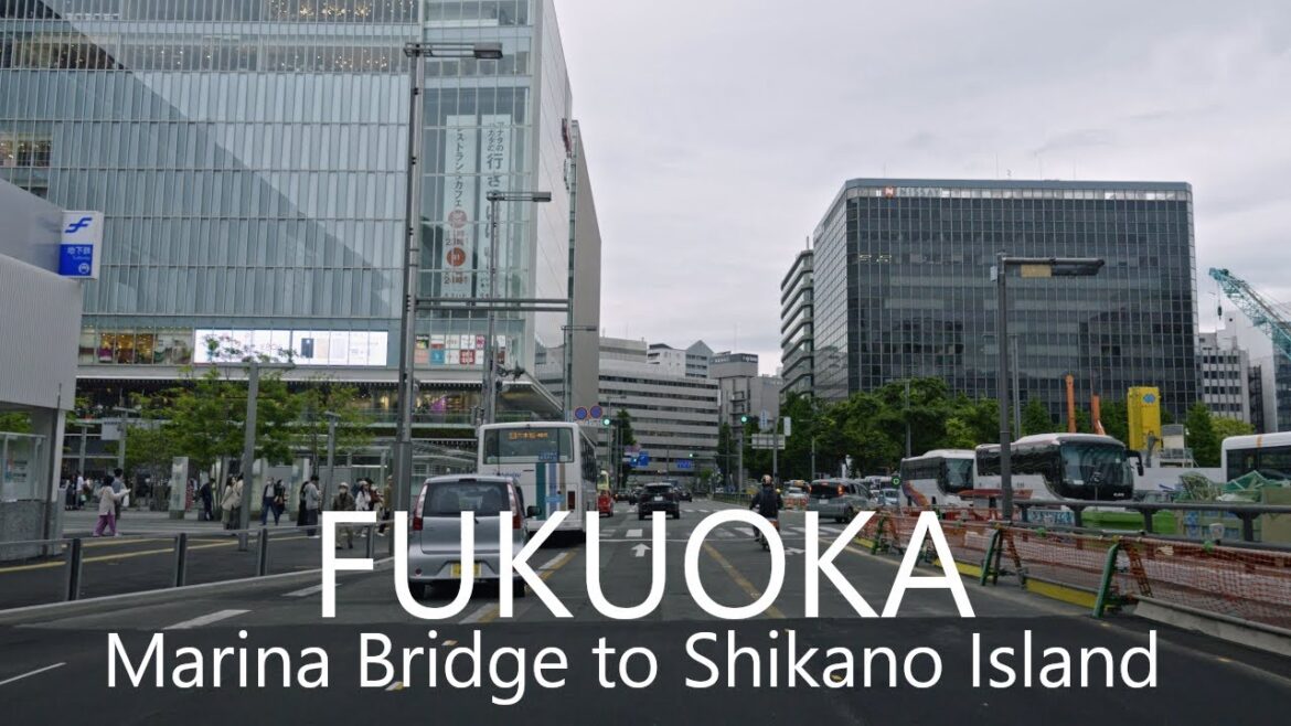 4K Fukuoka City Drive | Marina Bridge - Hakata Sta. - Shikano Island, Japan
