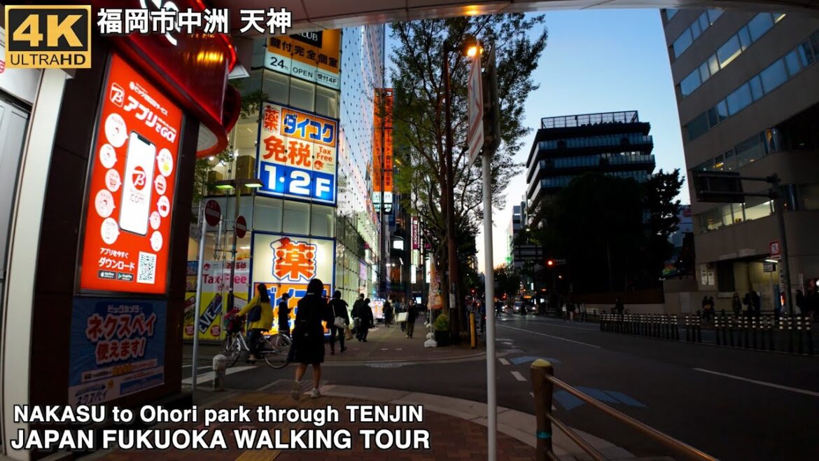 福岡市の中洲(夕方5時)から天神を通って大濠公園へ歩く4k japan walking tour from Tenjin to Maizuru park in Fukuoka city 福岡市の中洲(夕方5時)から天神を通って大濠公園へ歩く4k japan walking tour from Tenjin to Maizuru park in Fukuoka city