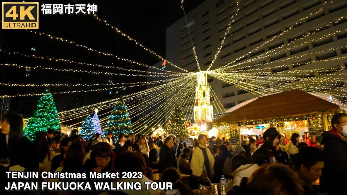 福岡市天神クリスマスマーケット2023とその周辺歩く4k60p japan walking tour around Tenjin Christmas Market 2023 in Fukuoka