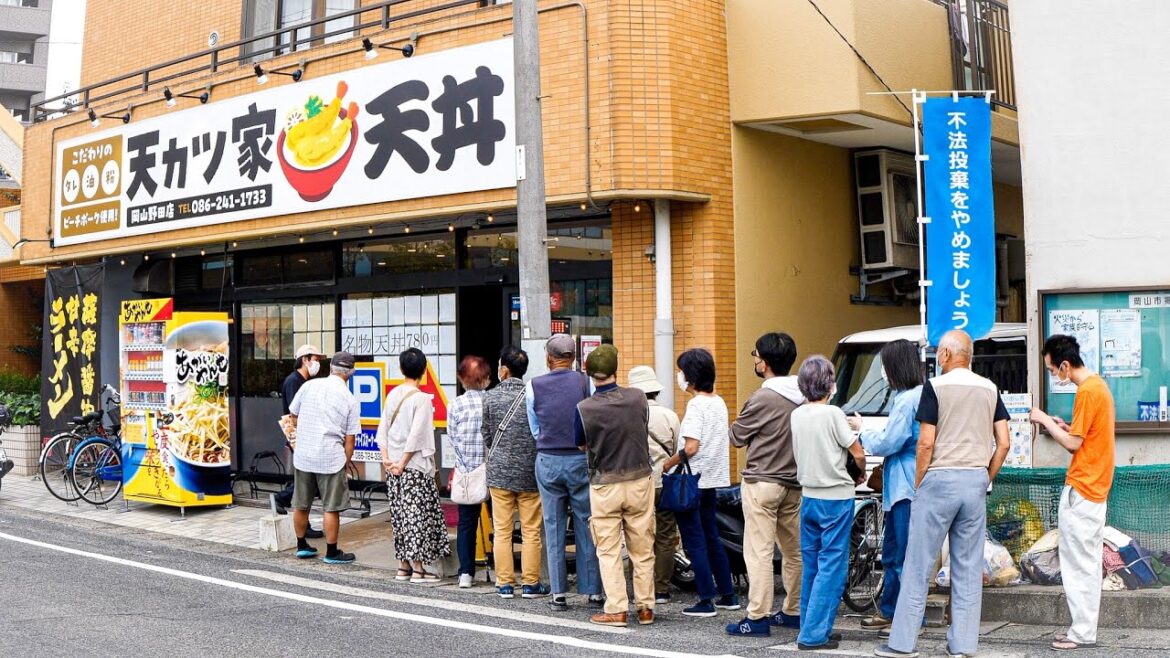 岡山）開店した瞬間になだれ込む客で一瞬で満席。行列のできる怪物天丼屋丨Japanese Street Food