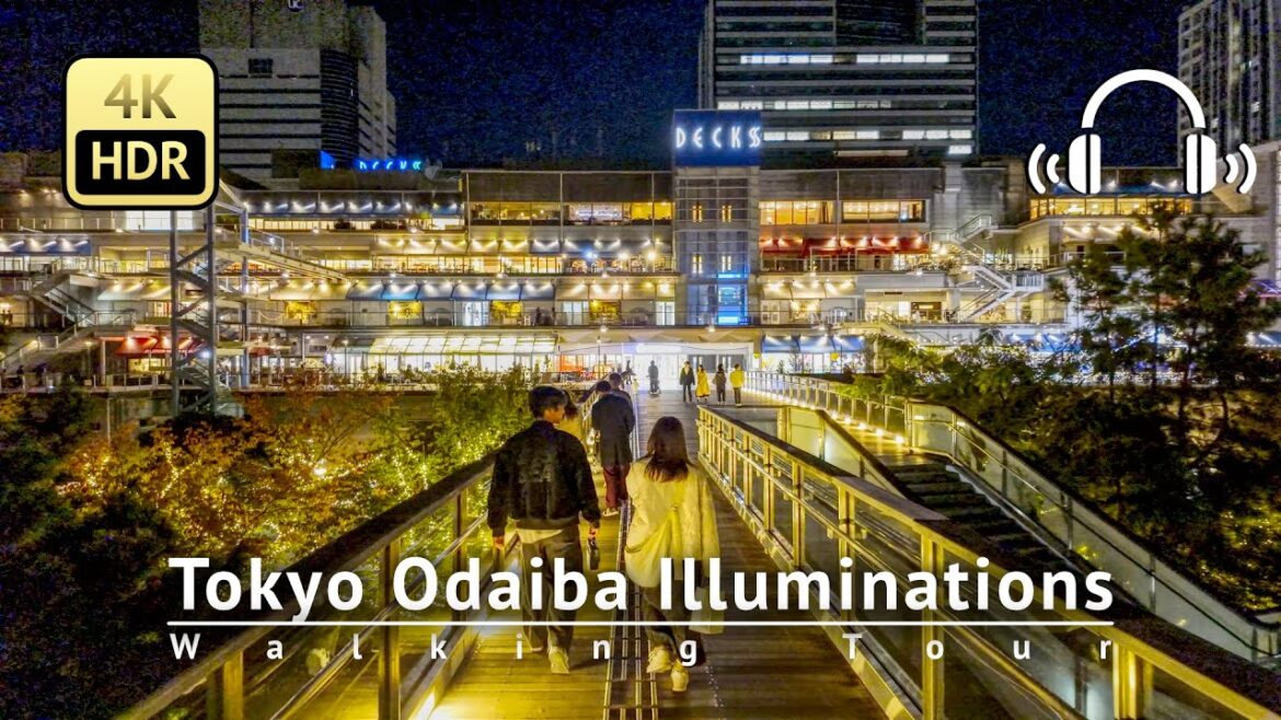 Tokyo Christmas Lights Odaiba Illuminations Walking Tour - Tokyo Japan [4K/HDR/Binaural]