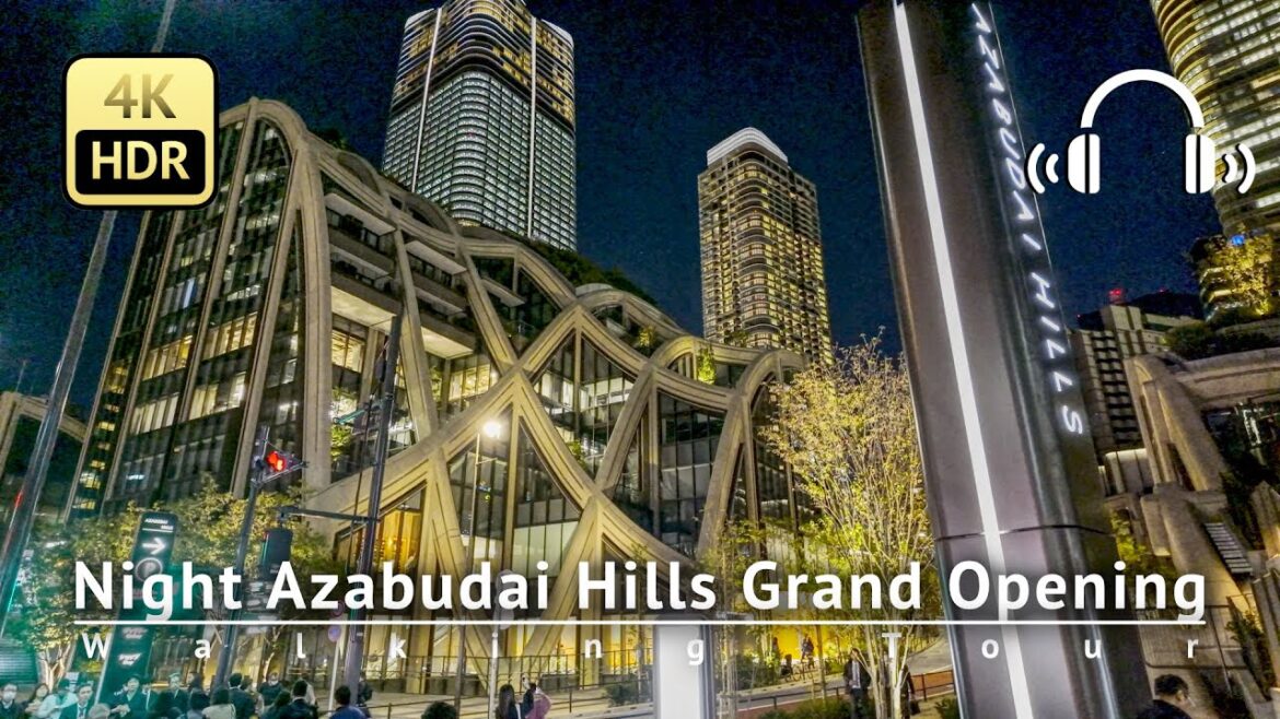 Night Azabudai Hills Grand Opening! 11/24 Walking Tour - Tokyo Japan [4K/HDR/Binaural]