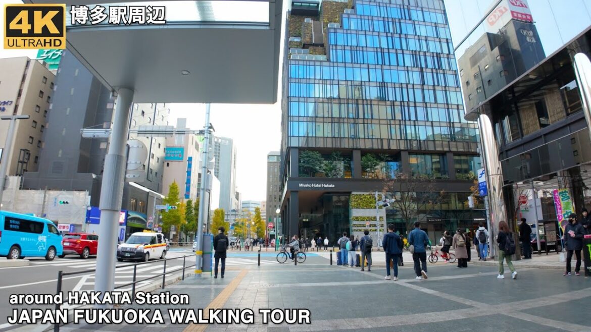 博多駅(月曜日の朝9時)周辺を歩く4k virtual Fukuoka japan walking tour around Hakata station