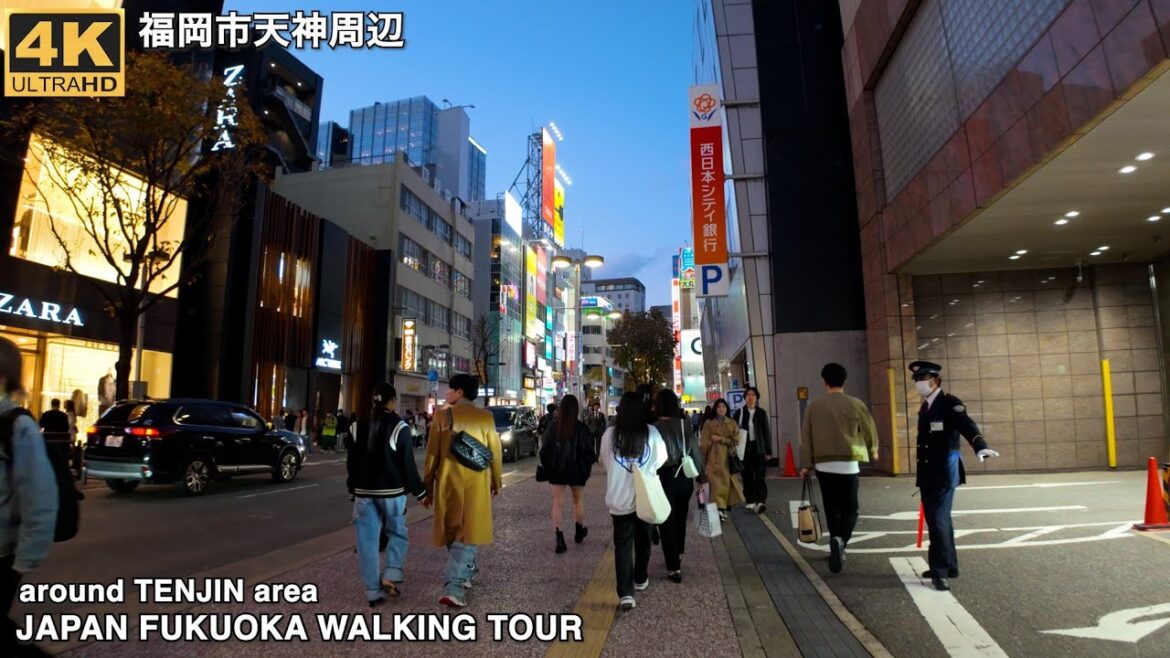 福岡市天神周辺(金曜祝日の夜)を歩く4k japan walking tour around Tenjin area in Fukuoka city