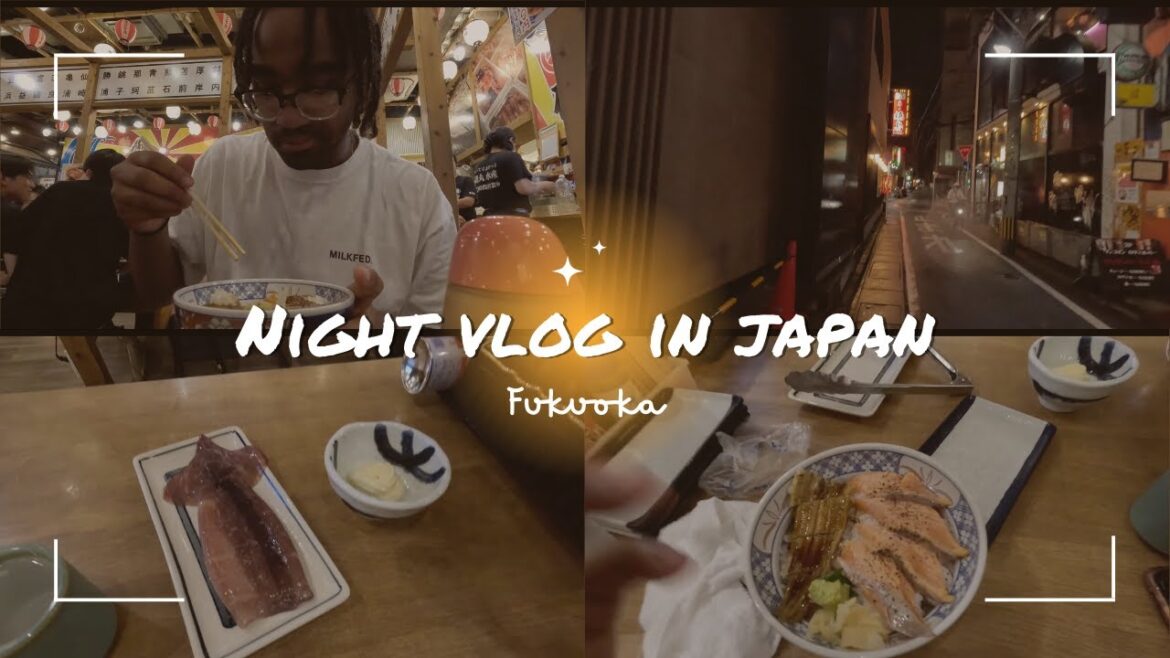 japan vlog in fukuoka!🇯🇵 donburi, night walk, squid, rain