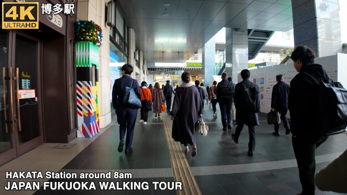 博多駅(火曜日の朝8時)周辺を歩く4k virtual Fukuoka japan walking tour around Hakata station