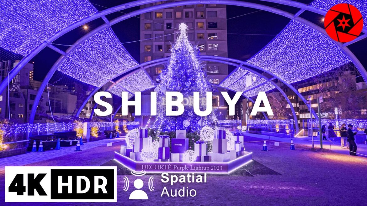 Tokyo Christmas Lights Shibuya Blue Cave & Miyashita Park Illuminations 2023 - 4K HDR Spatial Audio