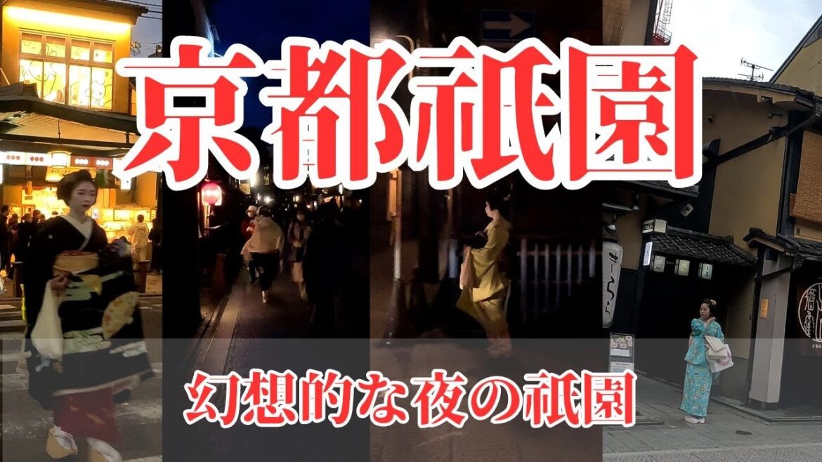 京都祇園　夕方から夜の祇園！　幻想的な夜の祇園 花見小路を行く舞妓 芸妓　Maiko Geisha walking along Hanamikoji in Gion at night