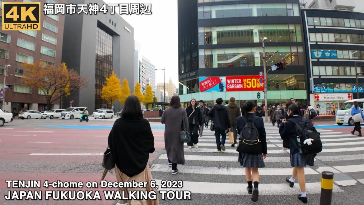 福岡市天神4丁目周辺を歩く4k japan Fukuoka city walking tour around Tenjin 4