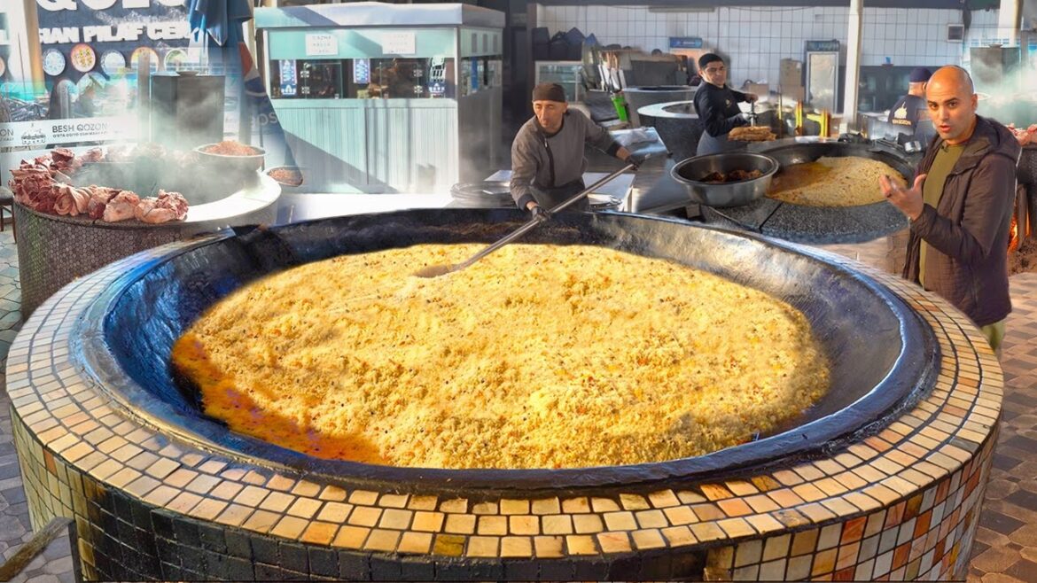 UZBEKISTAN MEGA FOOD - 3000KG Plov JACUZZI - Street food in Tashkent, Uzbekistan