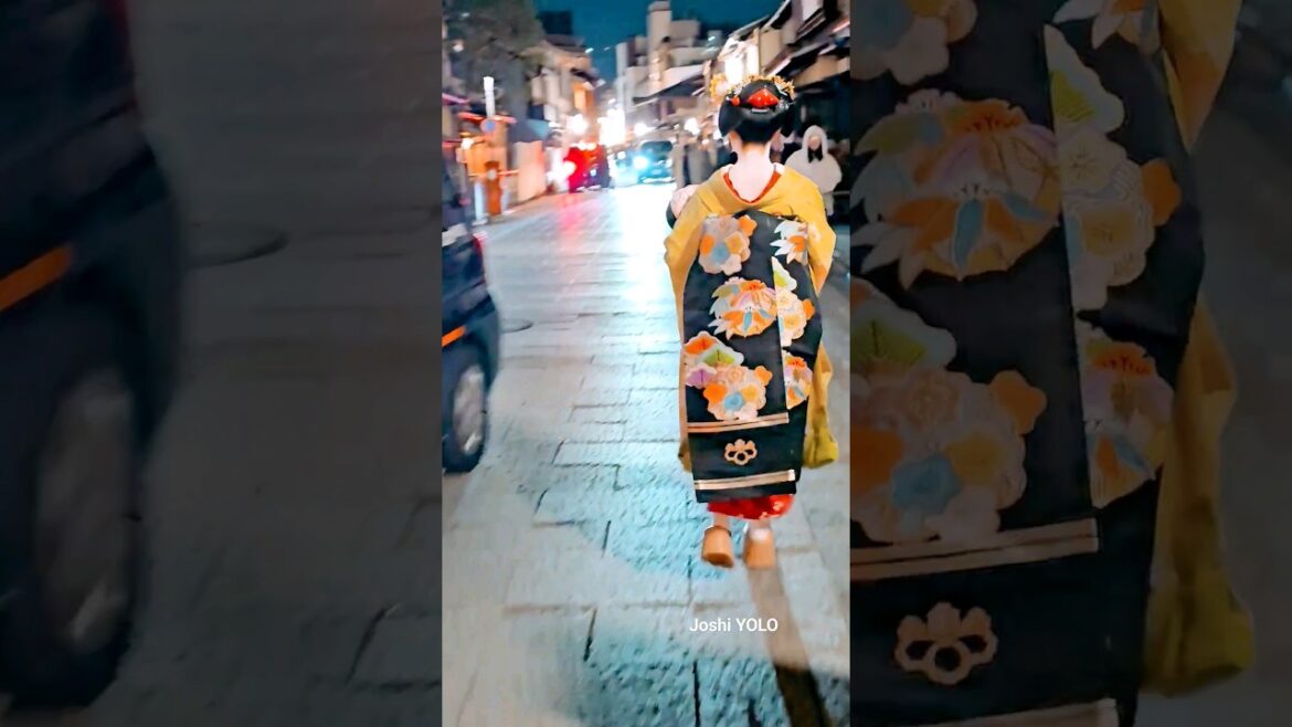 Beautiful maiko walking with a bell sound #shortfeed #shorts #geisha #maiko #kyoto #芸者 #舞妓 #japan