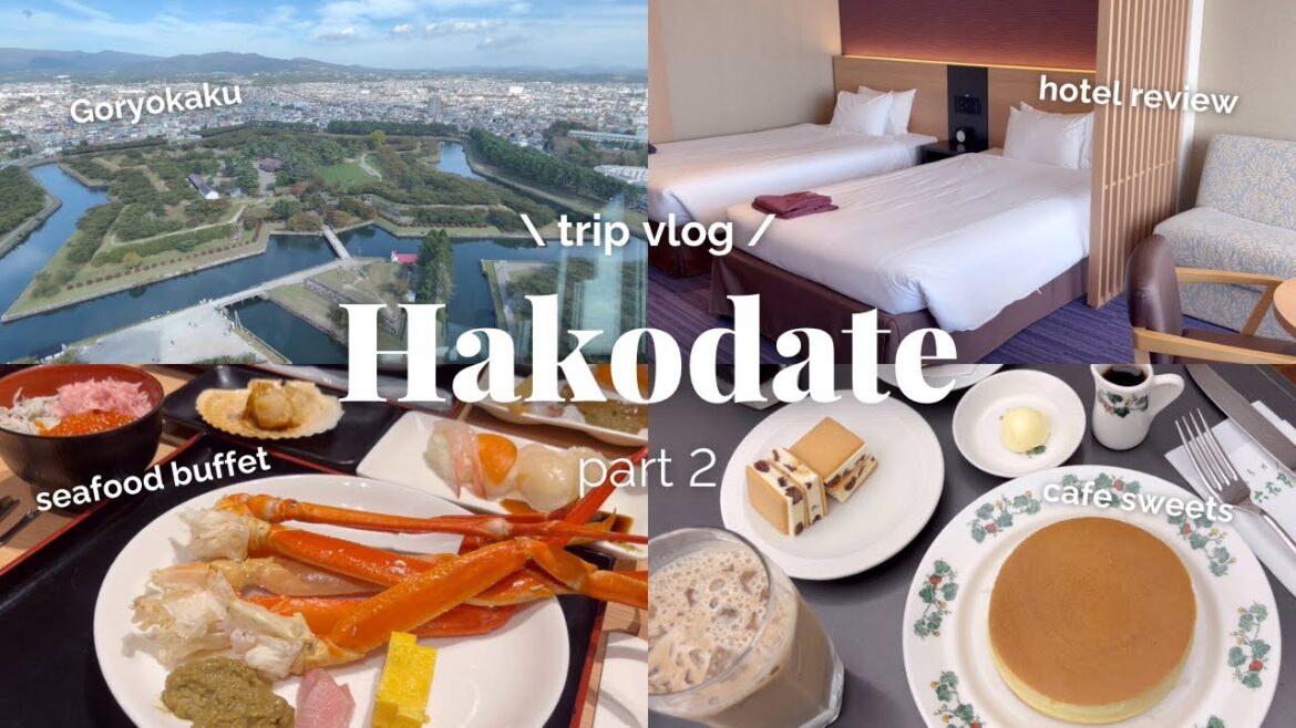 SUB)[vlog]おいしい朝ごはんを食べに函館に行ってきました🍣part2｜函館湯の川温泉 海と灯でモーニング&ディナービュッフェ🤤｜五稜郭さんぽ｜六花亭カフェ🥞