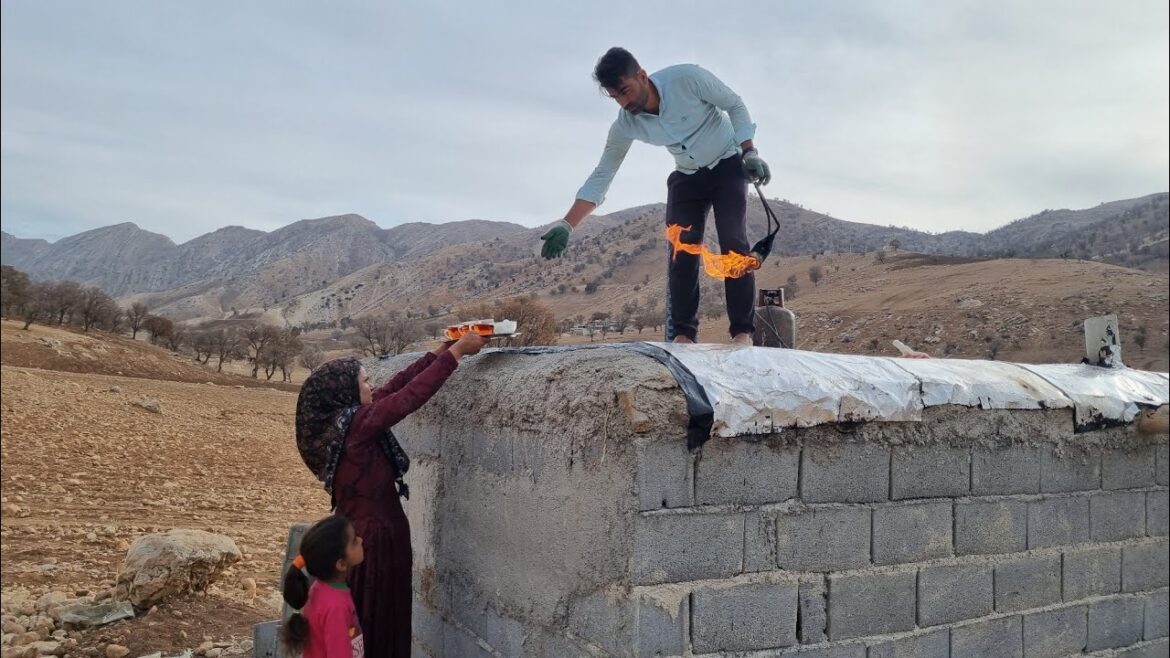 Nomadic Siblings' Endeavor: Crafting the Roof of Their Tribal House 🌿