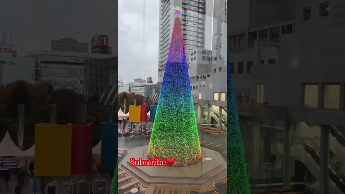 Christmas in Osaka, Japan. The biggest outdoor  Christmas Tree in Osaka, Umeda Sky Building, LED