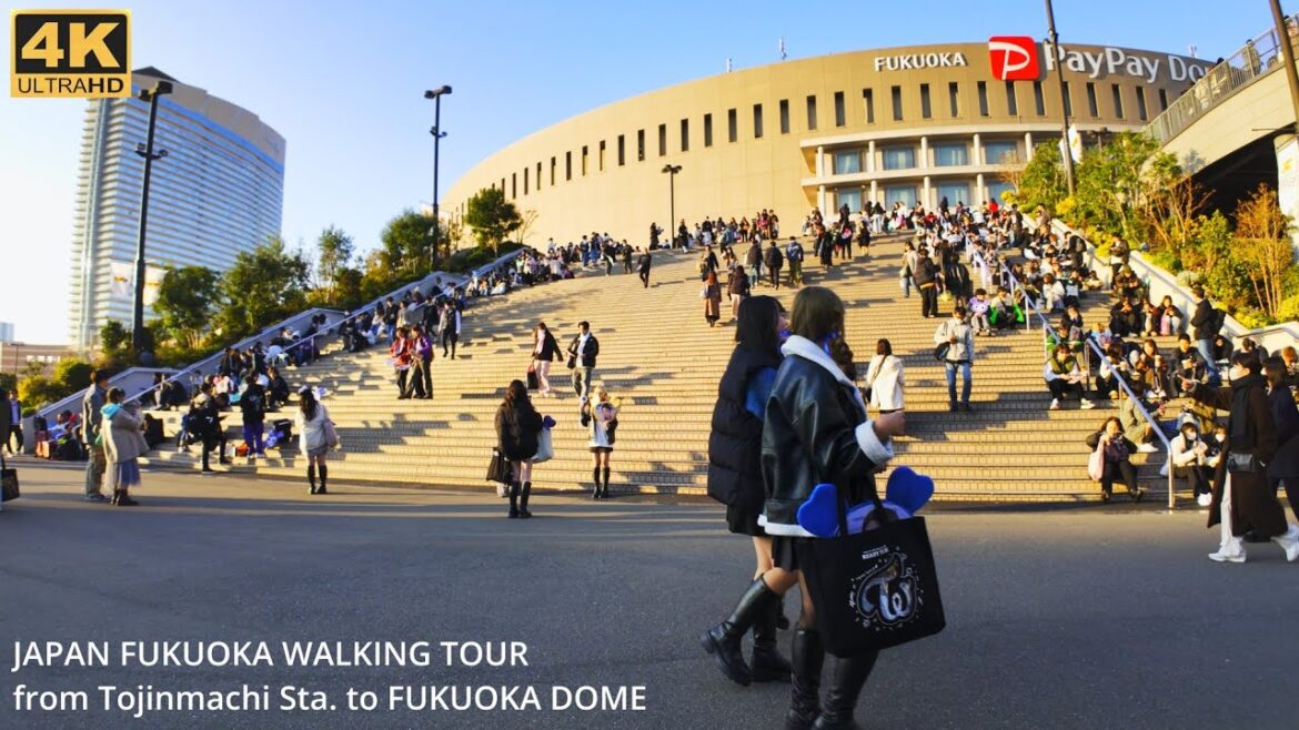 福岡地下鉄空港線唐人町駅から福岡ドームへ歩く4k japan walking tour from Tojinmachi station to Fukuoka Dome