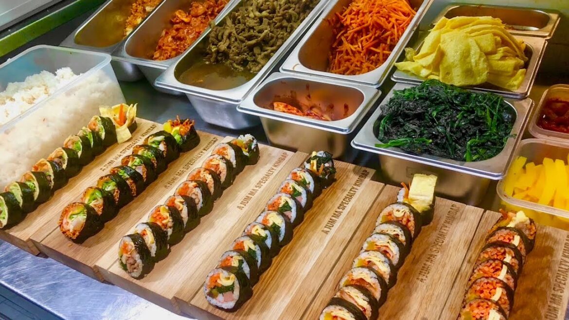 Omelette egg roll kimbap. All fresh ingredients – Korean Street Food Omelette egg roll kimbap. All fresh ingredients - Korean Street Food