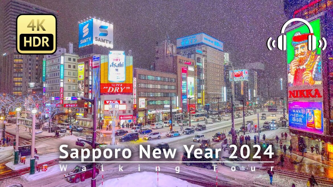 Japan - Snowy Sapporo New Year 2024 Walking Tour [4K/HDR/Binaural]