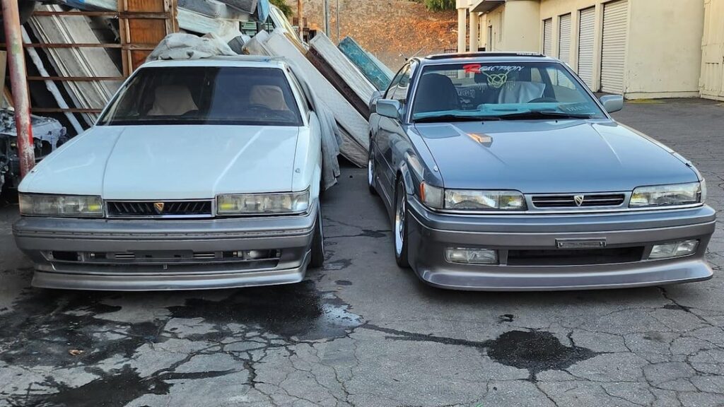 Personal milestone - my 2 cars together. I live in the bay area (with my blue car) and my project car has been in LA (white car). I drove down for JCCS and was able to take pictures of my cars together.