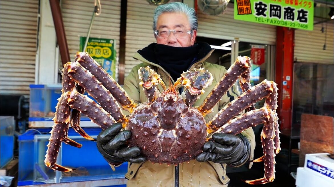 Japanese Street Food - GIANT ALASKAN KING CRAB Sashimi Hakodate Hokkaido Seafood Japan