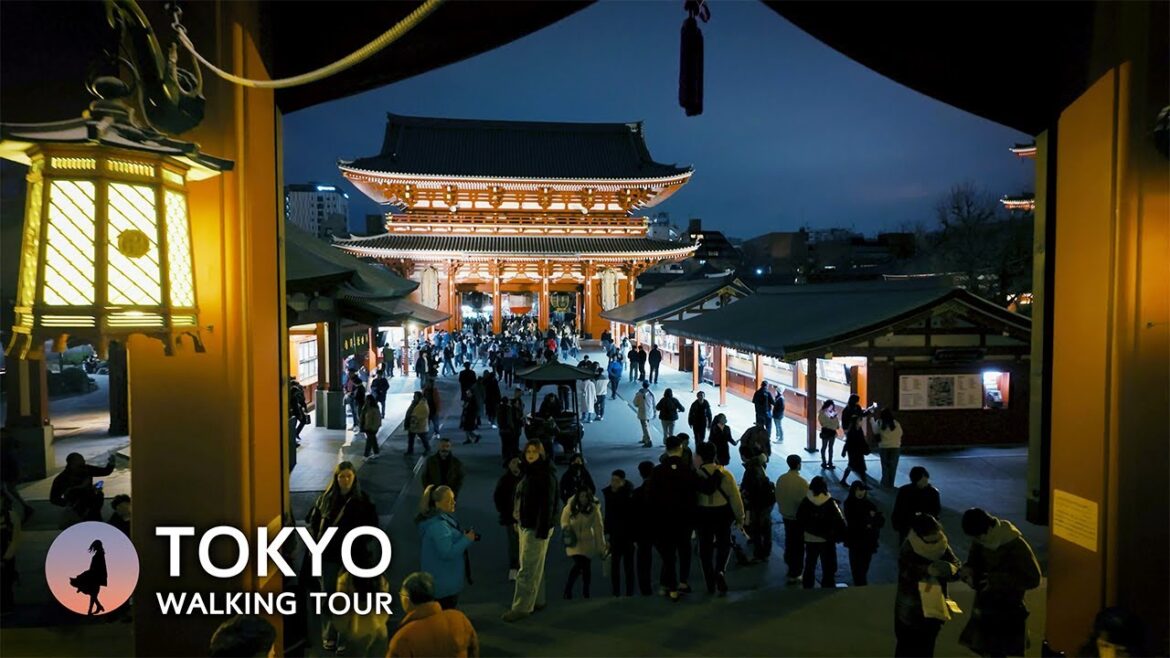 Japan, Tokyo walking tour | Asakusa in evening [4K]