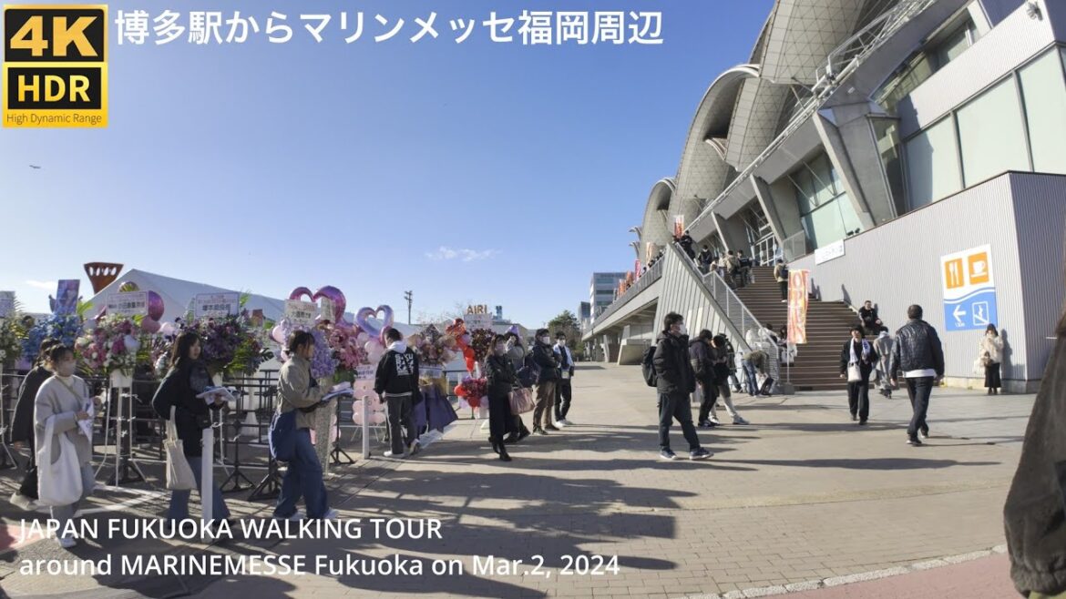 博多駅からマリンメッセ福岡(欅坂46全国アリーナツアー初日)へ歩く4k japan walking tour from Hakata station to Marinemesse Fukuoka