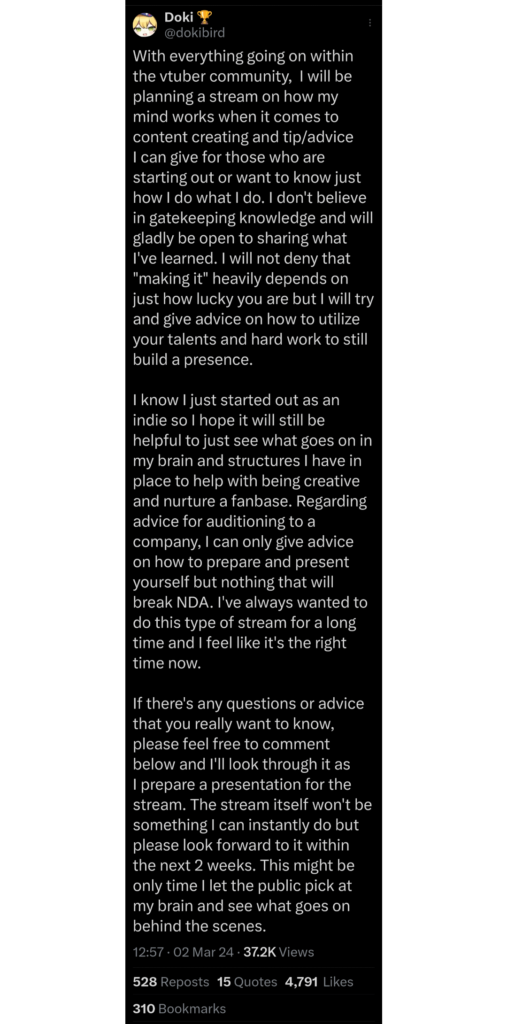 dokibird regarding the recent events