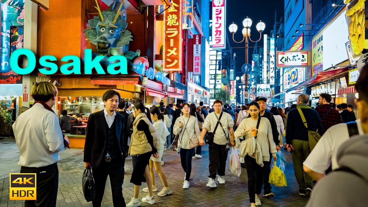 Osaka Japan Walking Tour - Busy Night at Dotonbori | 4K HDR