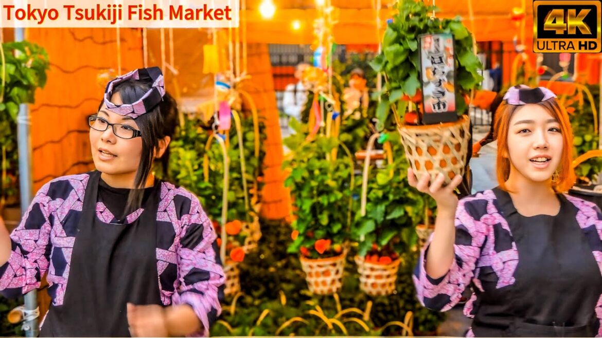 Walking Tour Tsukiji Outer Market Tokyo Japan Street Food #4k  #walkingtour