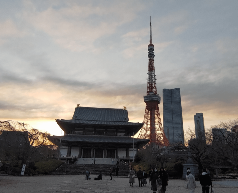 Zōjō-ji Temple and Tokyo Tower during sunset