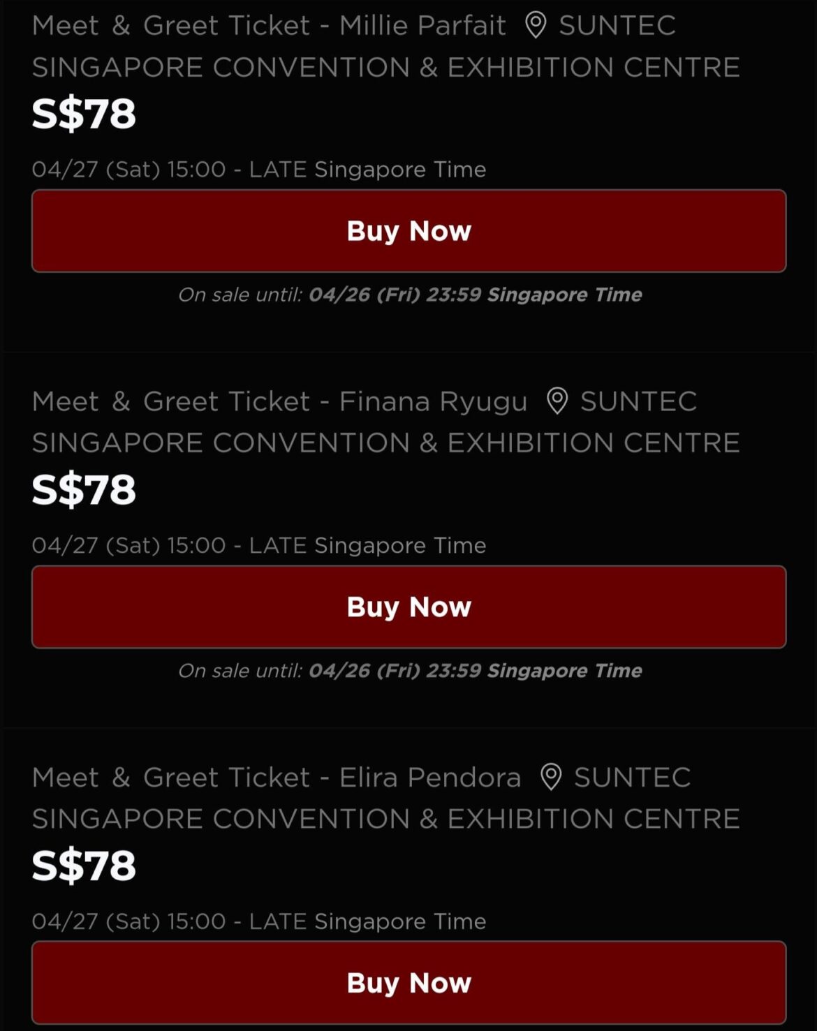 There are less than 7 hours left to get tickets for Virtual Rhapsody SG. The event is not yet sold out, nor are Meet-and-Greet tickets for Elira, Finana and Millie.