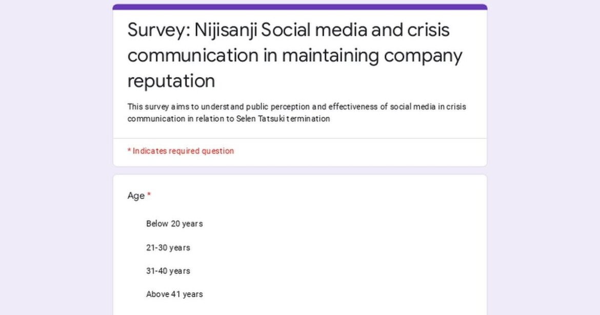 Assignment survey relating to Nijisanji