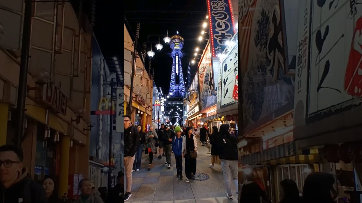 Discovering Osaka's Shinsekai And Tsutenkaku Tower By Night! #shorts #osaka #shinsekai