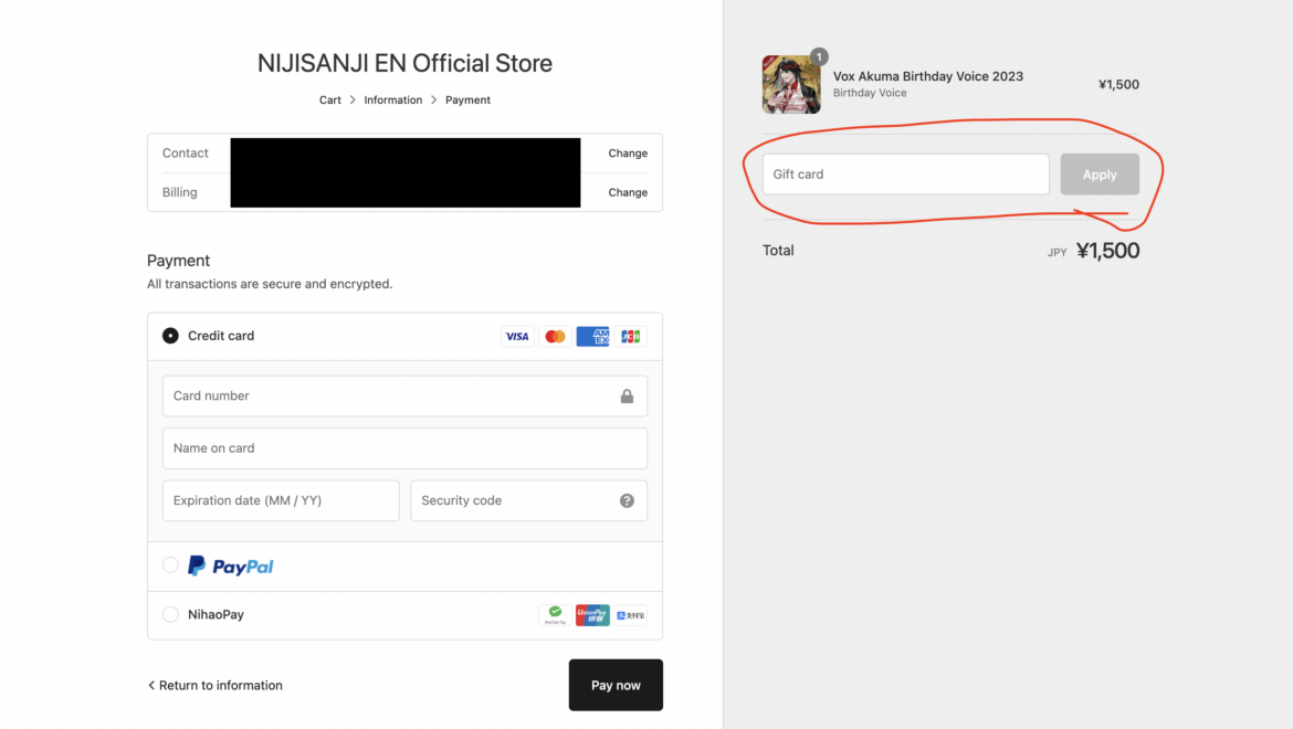 What giftcards can be used on the Nijisanji store? I have a few lying around (specifically a visa giftcard) and want to know if it can be used. Thanks :)