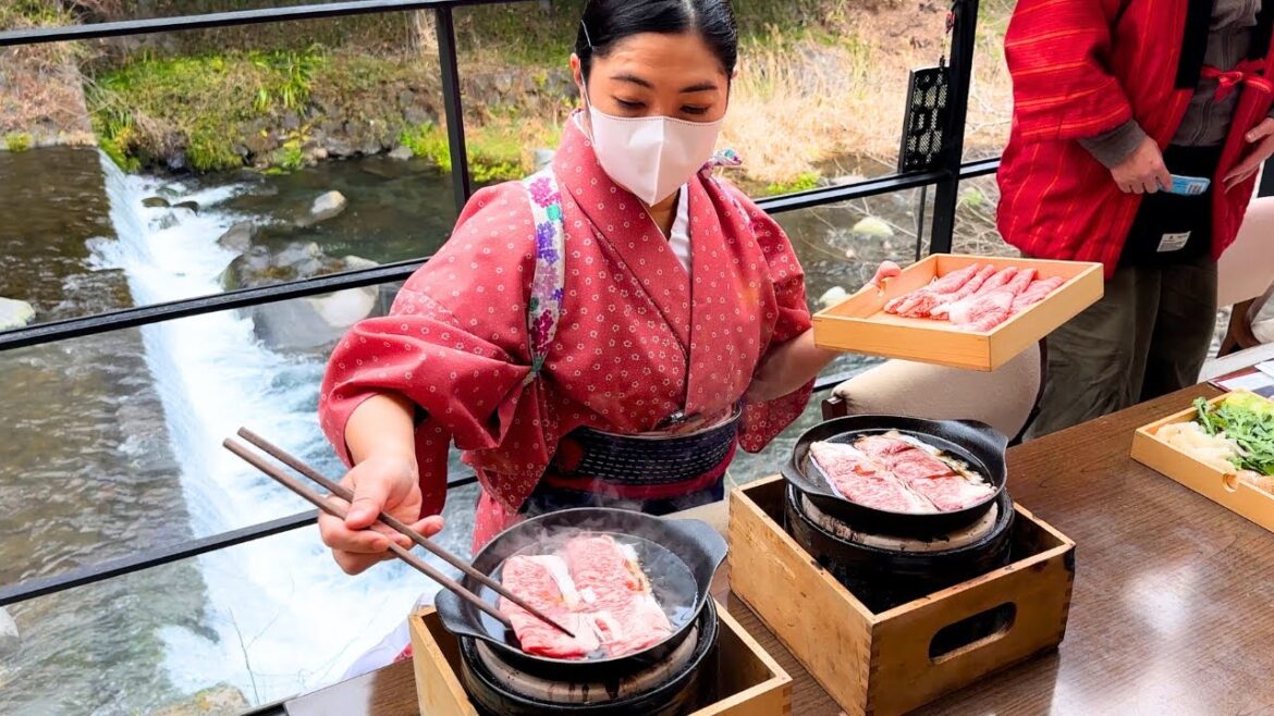$100 "Riverside" A5 Japanese Wagyu Hotpot Cooked Tableside in Hakone Japan