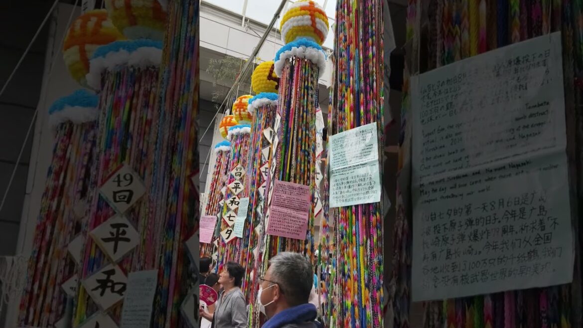日本仙台七夕祭，商店街中的大型吹流（ふきながし）。