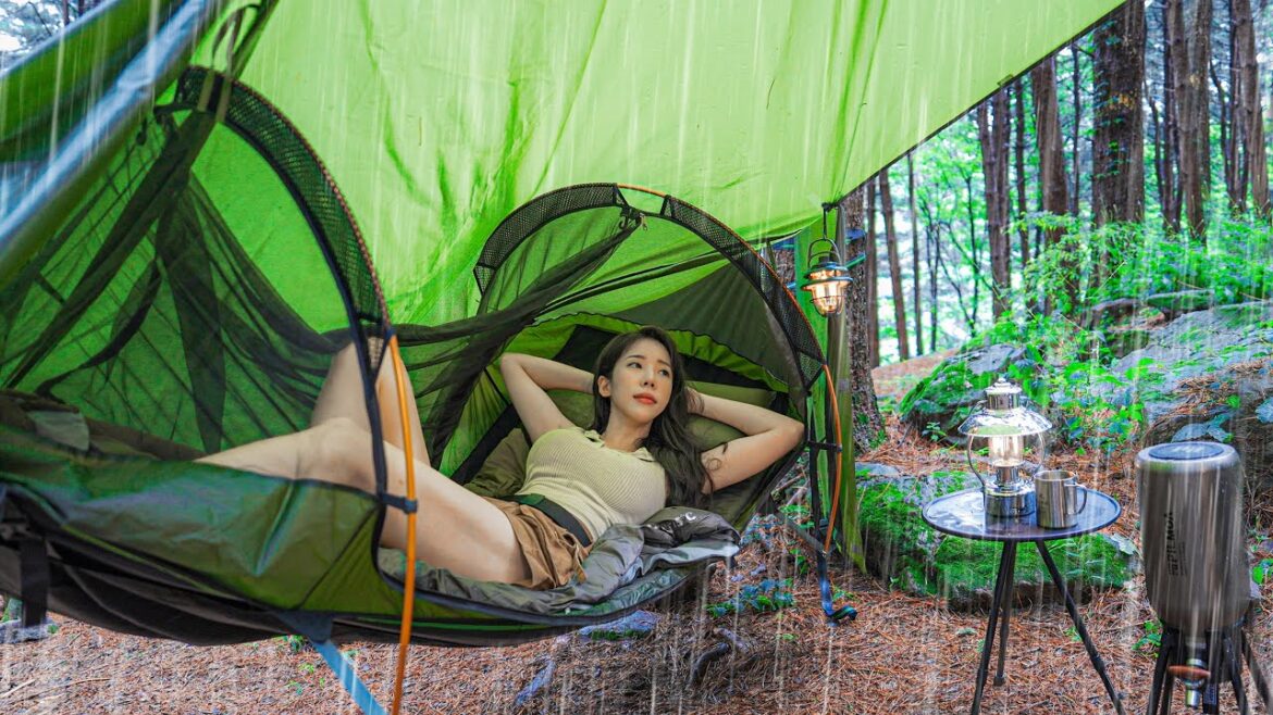 ☔CAMPING UNDER THE RAIN SHOWER WITH A NEW HAMMOCK TENTㅣNATURE ASMRㅣNIGHT CAT ☔CAMPING UNDER THE RAIN SHOWER WITH A NEW HAMMOCK TENTㅣNATURE ASMRㅣNIGHT CAT