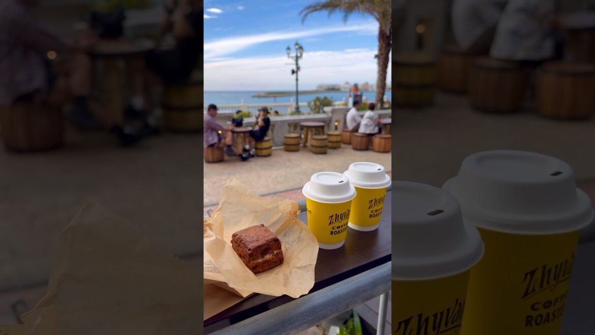 Seaside Cafe in Okinawa Japan :  Coffee & Scone #cafe #beach #shorts