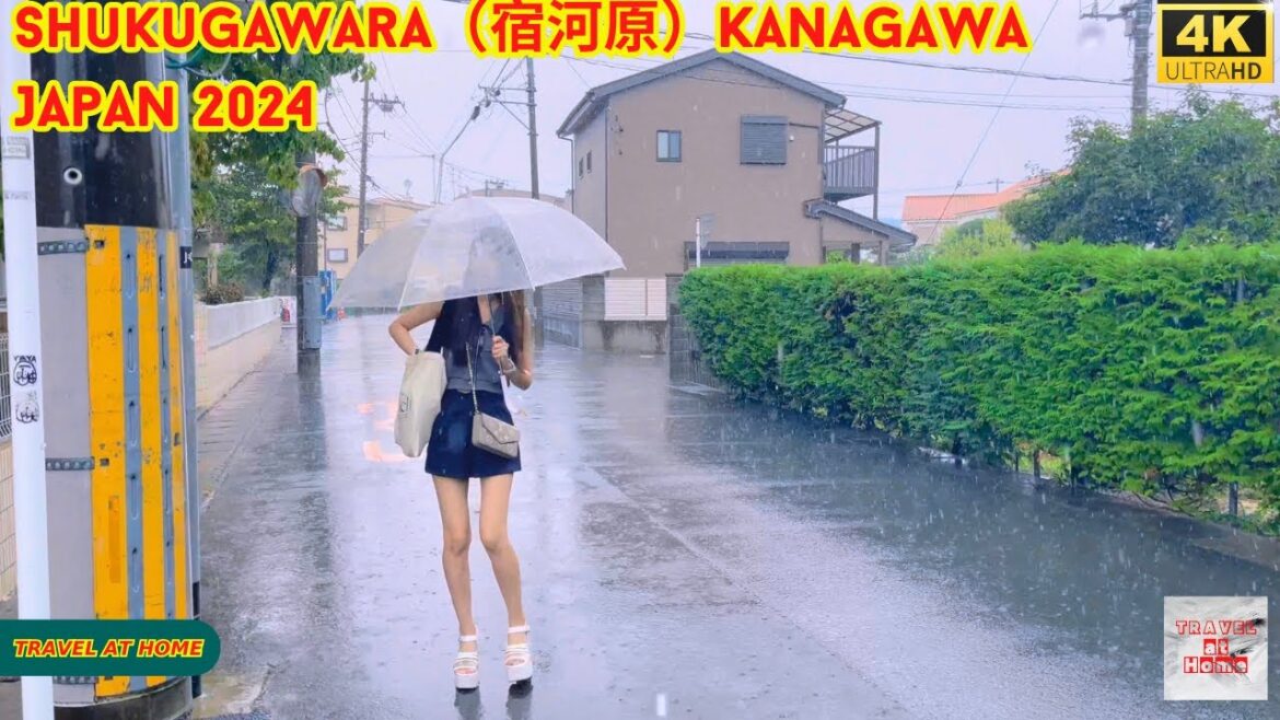 4k hdr japan travel 2024 | Heavy Rain Walk in Shukugawara（宿河原）Kanagawa  |  Relaxing City ambience