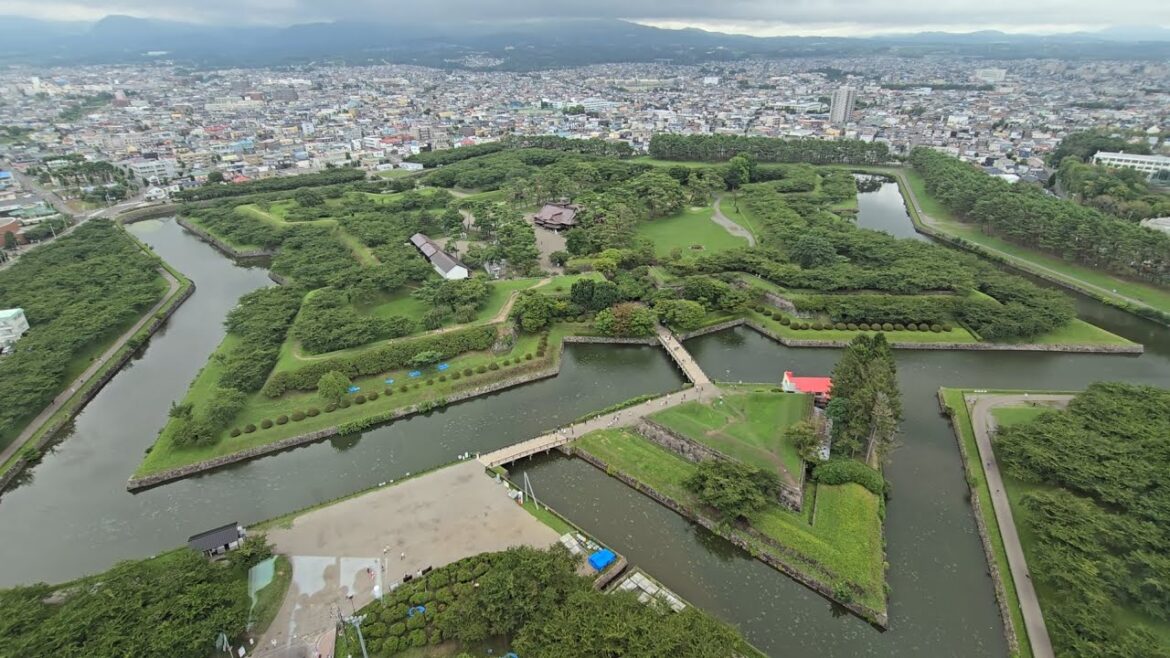 4K Hakodate 函館 五稜郭 city view 函館山 展望台 函館空港 Hokkaido 北海道 ฮกไกโด Japan July 31 2024 Fortress Goryokaku