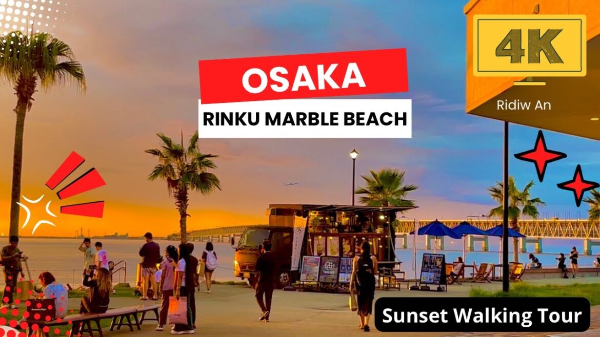 [4K] Rinku Marble Beach Beautiful Sunset Walking Tour (Rinku Town, Osaka)