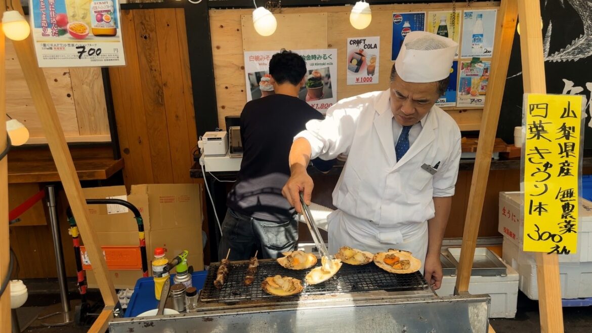 Japan's FAMOUS Tsukiji FISH MARKET Walking FOOD TOUR in Tokyo