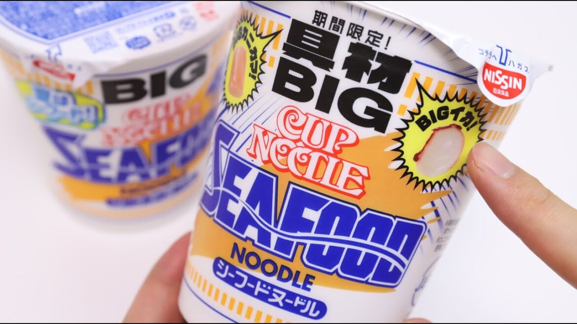 Big Squid and Big Crab Sticks Cup Noodles Seafood Noodles Big