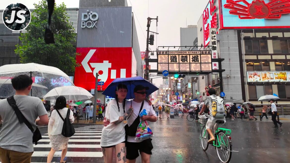 Heavy Rain Walk in Osaka Japan | Dotonbori Area (Sept 2024)