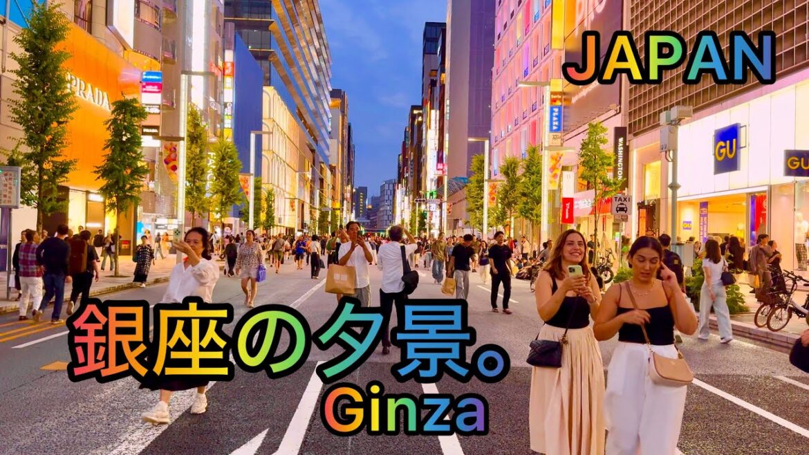 [4K HDR] Attractive Evening View of Ginza. # Walking Tour in Ginza. Tokyo, Japan.