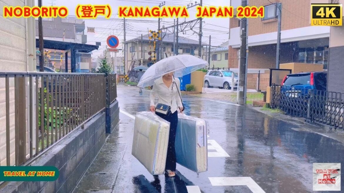 4k hdr japan travel 2024 | Heavy Rain Walk in Noborito（登戸）Kanagawa Japan |  Relaxing City ambience
