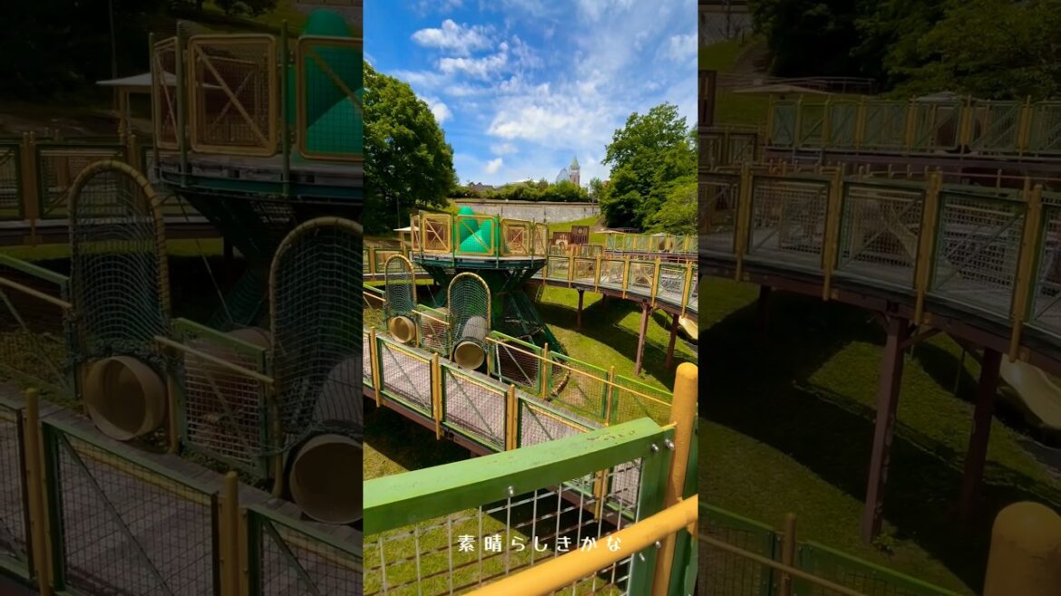 岡山県高梁市　大型遊具ハイランド公園🛝すべり台、クライムネット、トンネル...迷路のように組まれた遊具は、子どもたちにとってはまさに冒険の砦！